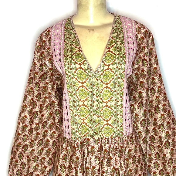 ZARA THE ROSIE DRESS PINK MULTI FLORAL PEASANT DRESS W/EMBROIDERED INSERTS MED - Picture 3 of 6